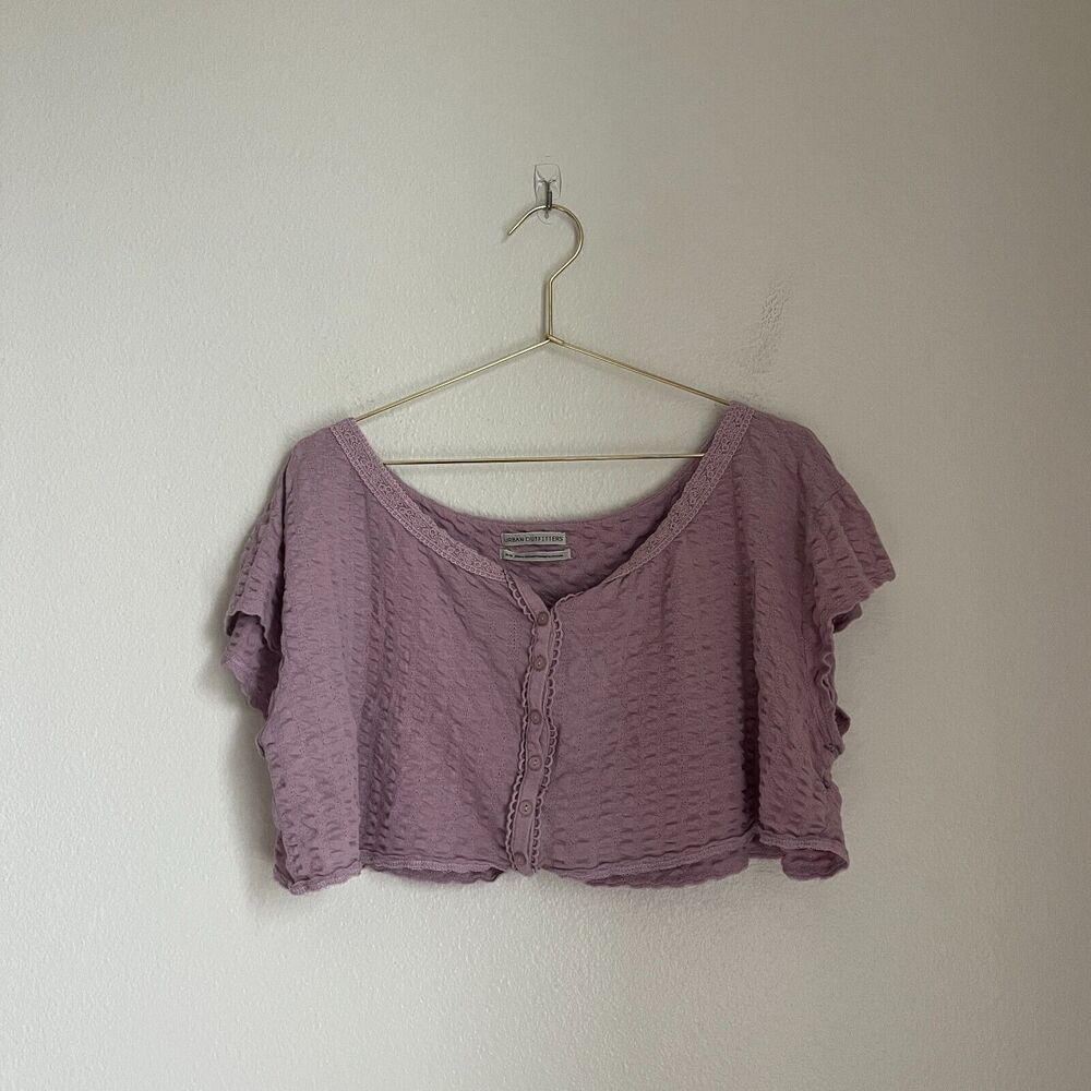 Urban Outfitters Women's Crop Button Down Top in Mauve Size MEDIUM